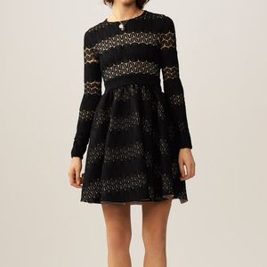 Maje Relane Black Basket Knitted Long Sleeve Dress